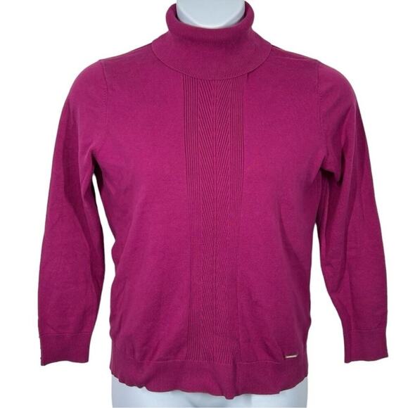 Tommy Hilfiger Magenta Turtleneck Sweater Button Cuff Size L Retro - Picture 2 of 14